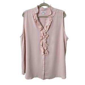 BAR III Blouse Women Size 2X Pink Sleeveless Ruffled Buttoned Keyhole Top Casual